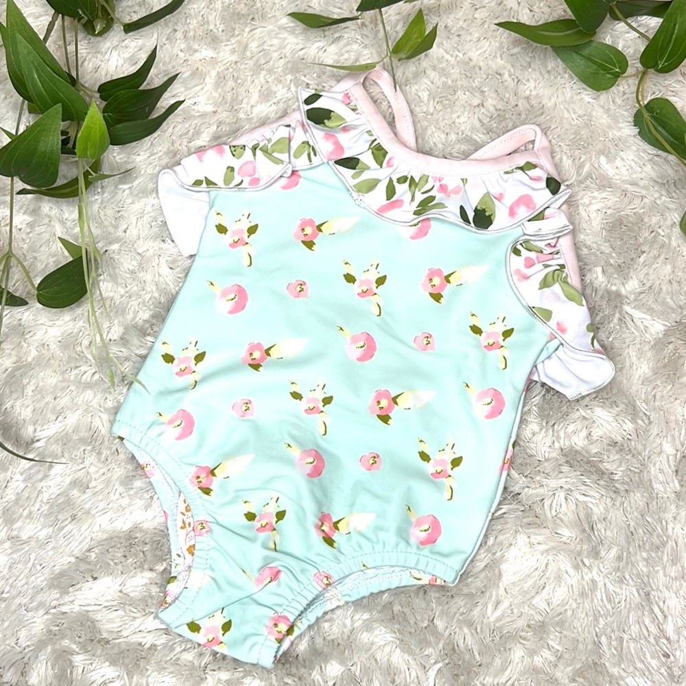 SWEET HONEY NWT One piece Girls Baby Swimsuit Floral Ruffles